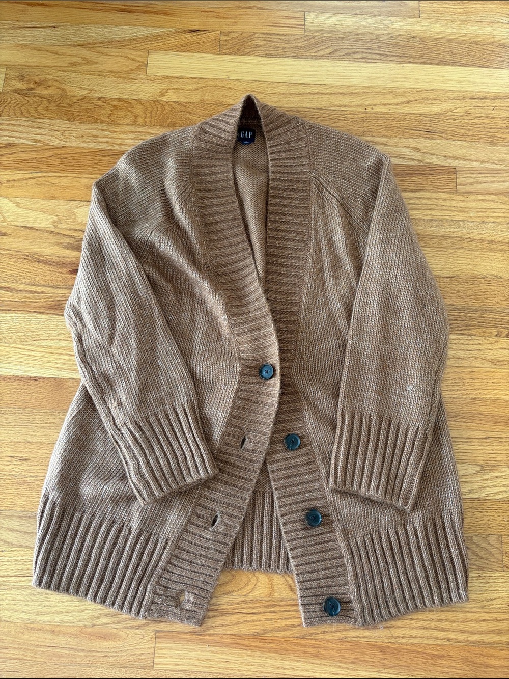 GAP rusty brown colored Ribbed Shawl-Collar Button Cardigan
